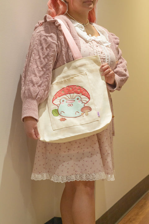 Friend the Frog Mushroom Canvas Tote