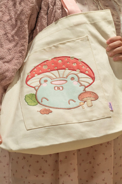Friend the Frog Mushroom Canvas Tote