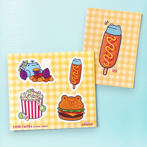 Food Frogs sticker sheet and postcard product photo