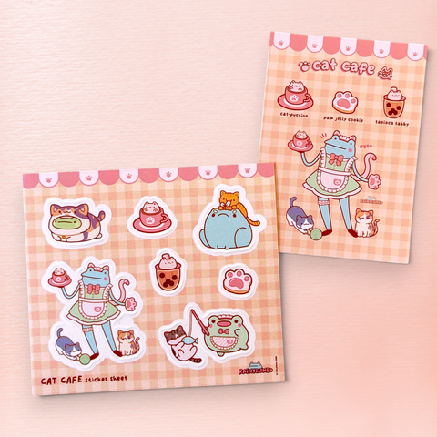 Cat Cafe sticker sheet and postcard product photo
