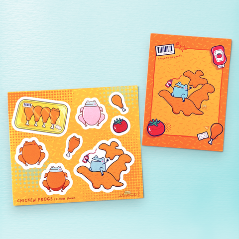 Chicken Frogs sticker sheet and postcard product photo