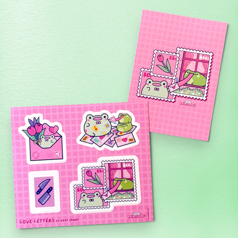 Love Letters sticker sheet and postcard product photo