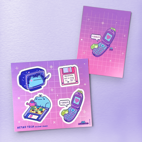 Retro Tech sticker sheet and postcard product photo