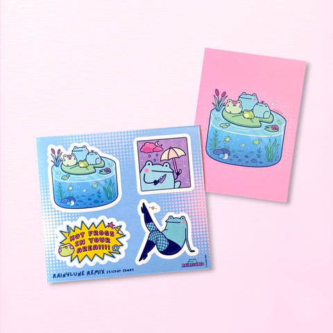 Rainylune Remix sticker sheet and postcard product photo