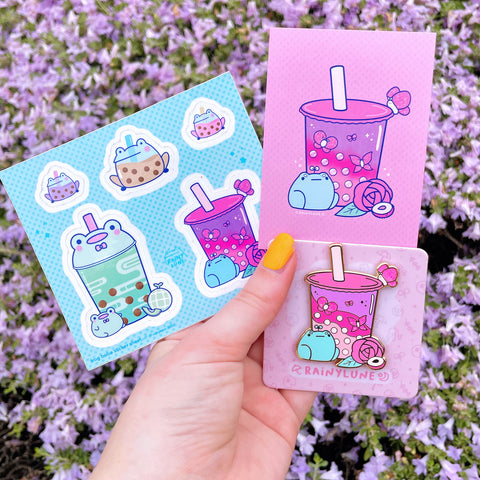 Boba Frogs Pin + Sticker Pack - May Patreon 2022